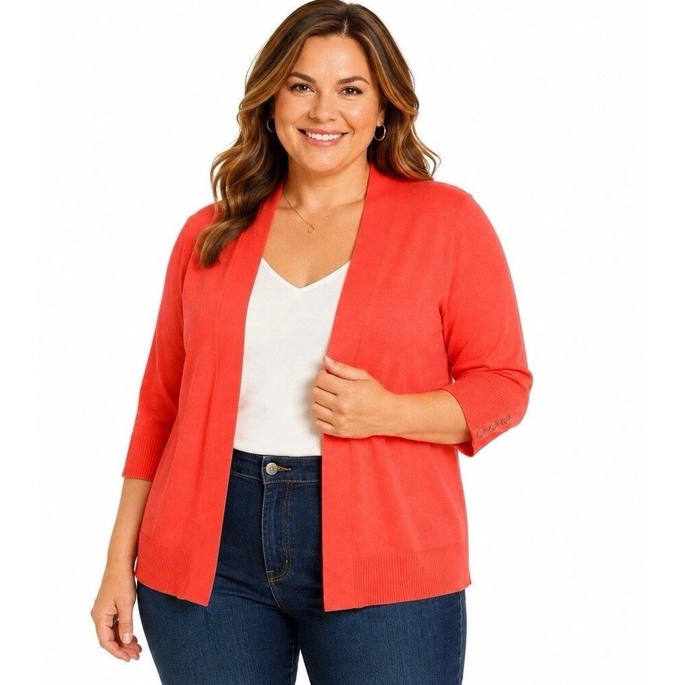 89th + Madison XL Coral Open Front Cardigan Rayon Blend 3/4 Sleeve NWT MSRP $58